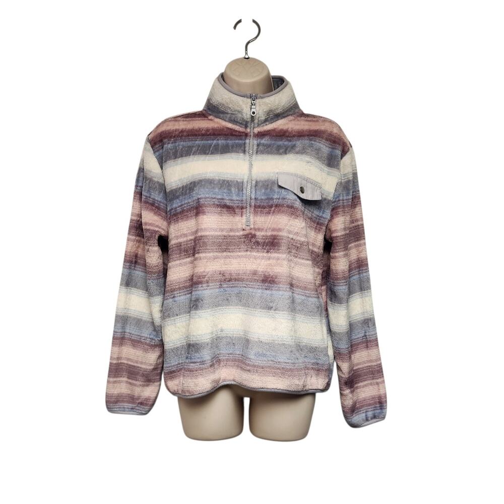 Wallflower Half Zip Pullover FleeceStriped Plush Long Sleeves Sweater Top Size L